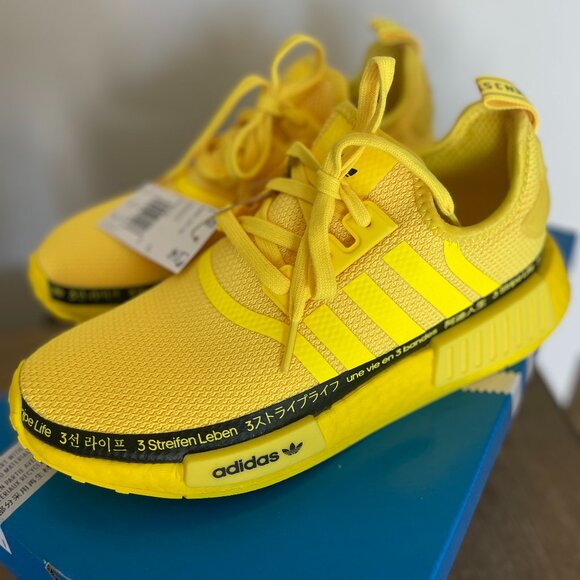 NEW Women's Adidas NMD R1 - Size 7.5  - Yellow With Black - Picture 3 of 8